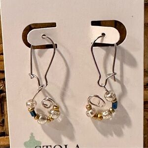 Delicate Gold, Silver, Navy Beaded Earrings